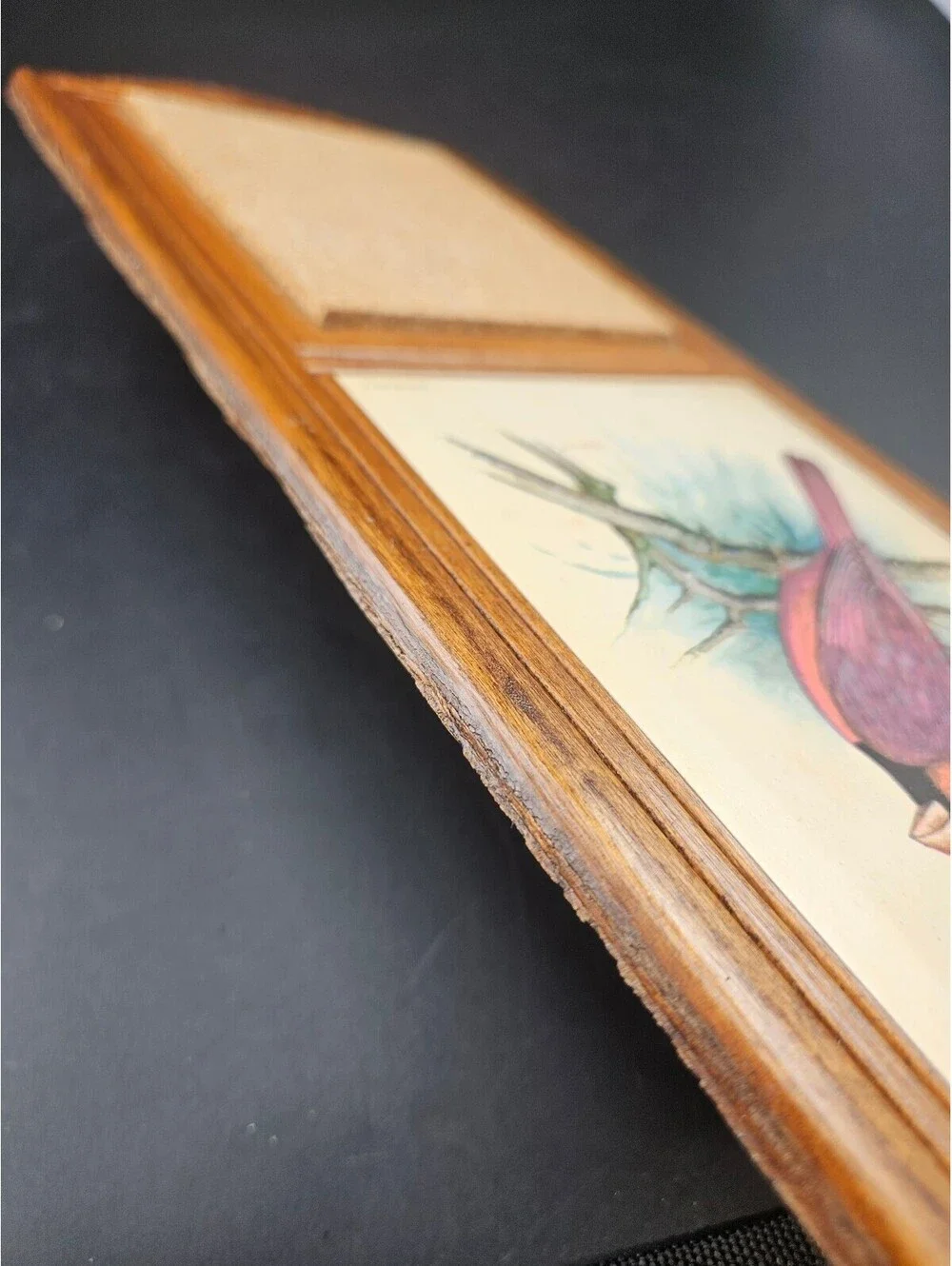Vintage 1956 Ph. Gomner Cardinal Bird Wood Wall Hanging Memo Board Cork
